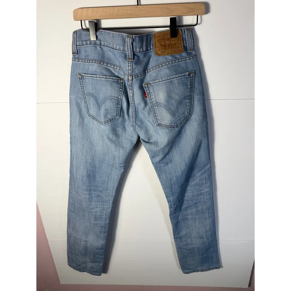 Levis 511 Slim Fit Jeans Mens 30x30 Light Wash Blue Denim Pants 04511-1472
